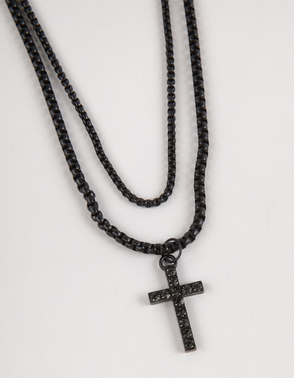 RSQ Cross Layered Chain Necklace - BLACK
