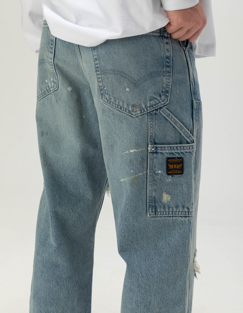 LEVI'S 568 Mens Loose Straight Double Knee Carpenter Jeans - Diving Ducks Distressed - DIRTY DENIM