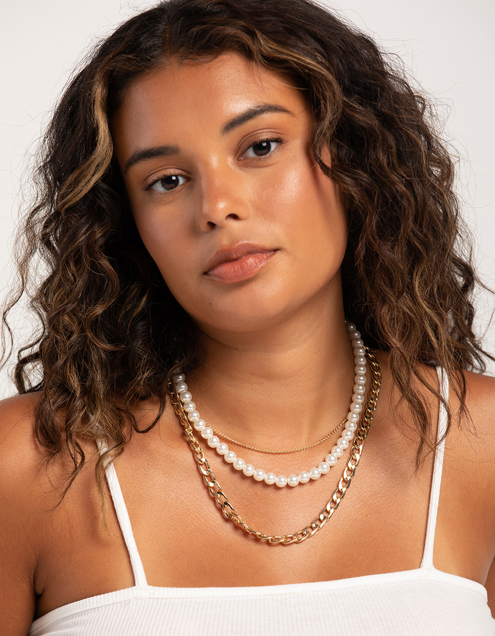 RSQ Pearl Chain Layered Necklace - GOLD