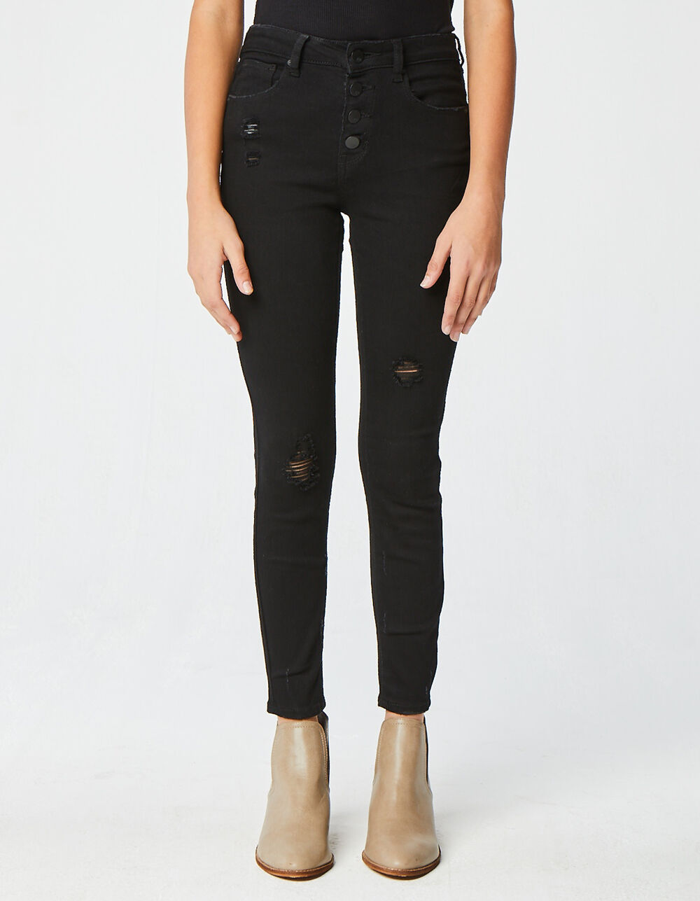 RSQ High Rise Ankle Skinny Exposed Button Girls Black Jeans image number 1