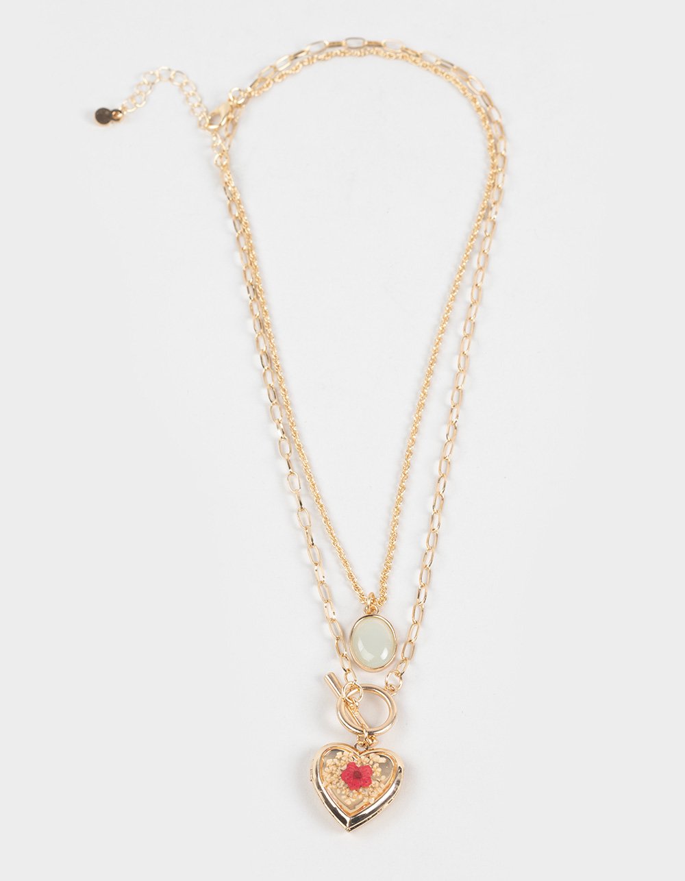 FULL TILT Layered Floral/Heart Locket Necklace - GOLD