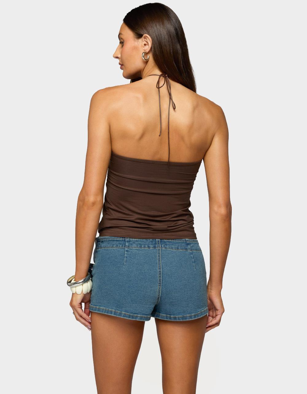 EDIKTED Itzel Ring Gathered Halter Top - BROWN