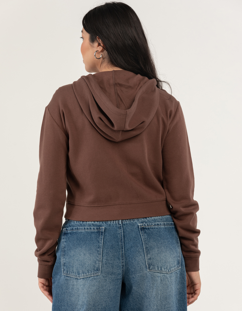 FULL TILT Essentials Womens ZipUp Crop Hoodie CHOCOLATE Tillys
