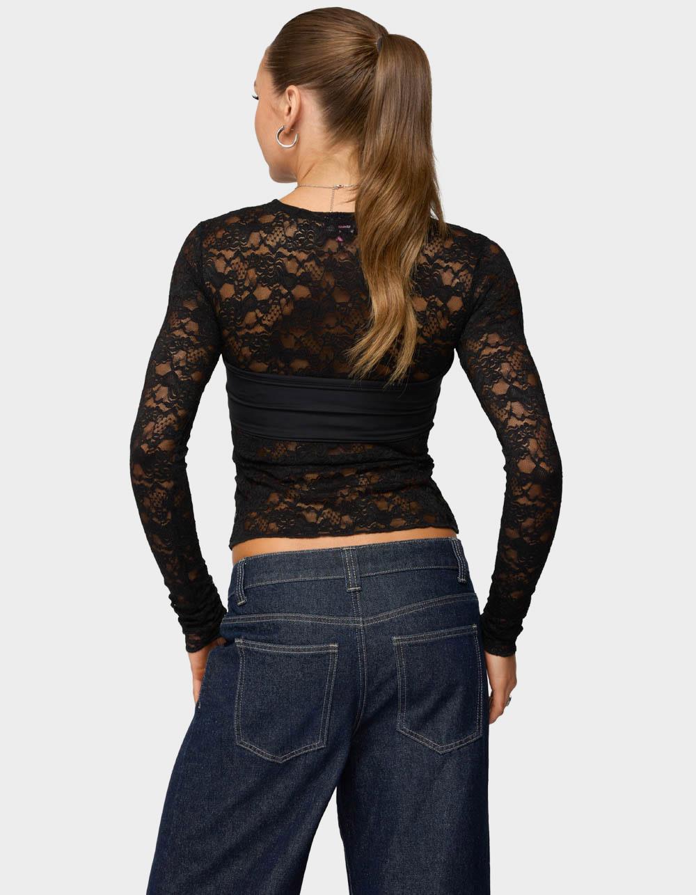EDIKTED Rosette Bandeau Sheer Lace Top - BLACK