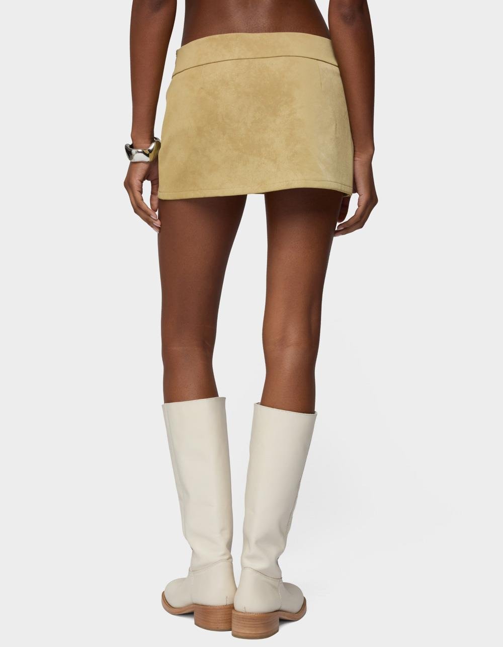 EDIKTED Roney Stud Faux Suede Mini Skort - LIGHT BROWN