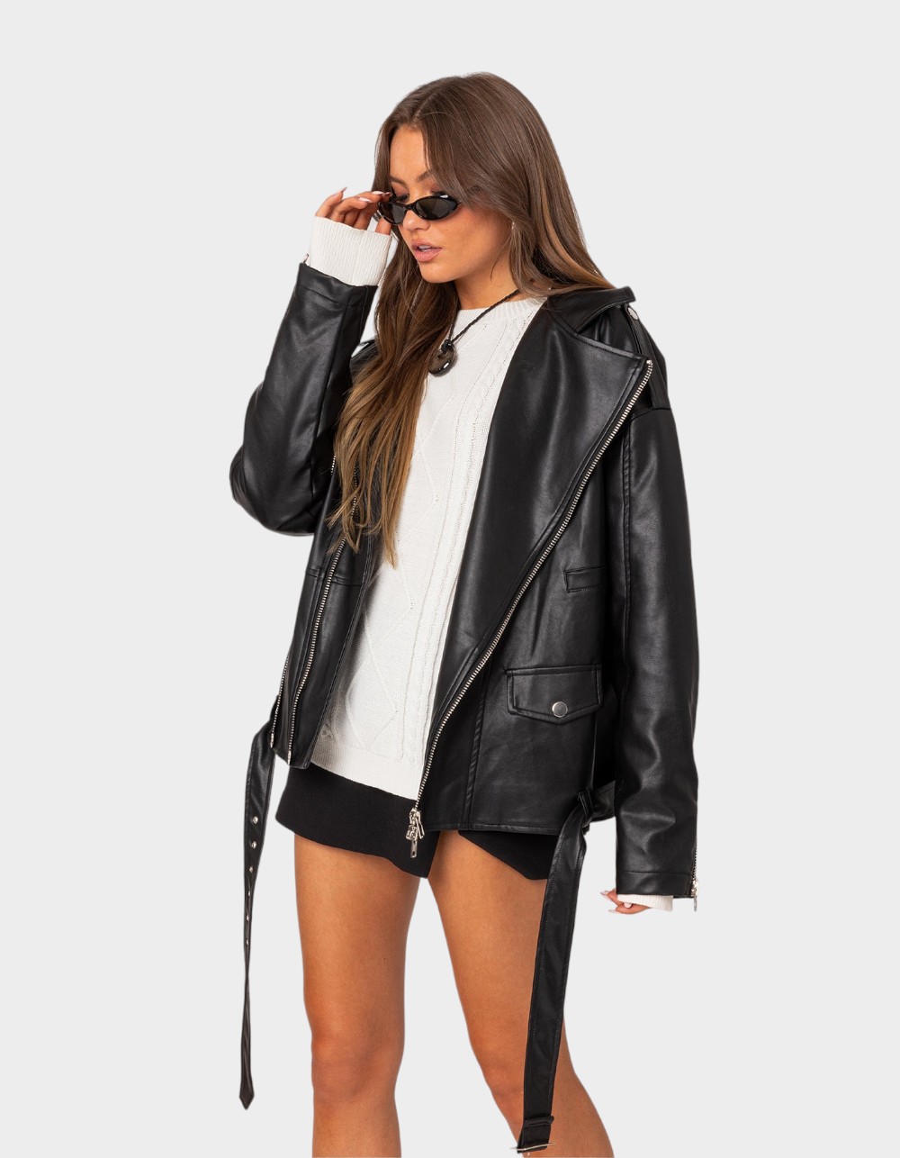 EDIKTED Wrenley Oversized Faux Leather Jacket - BLACK