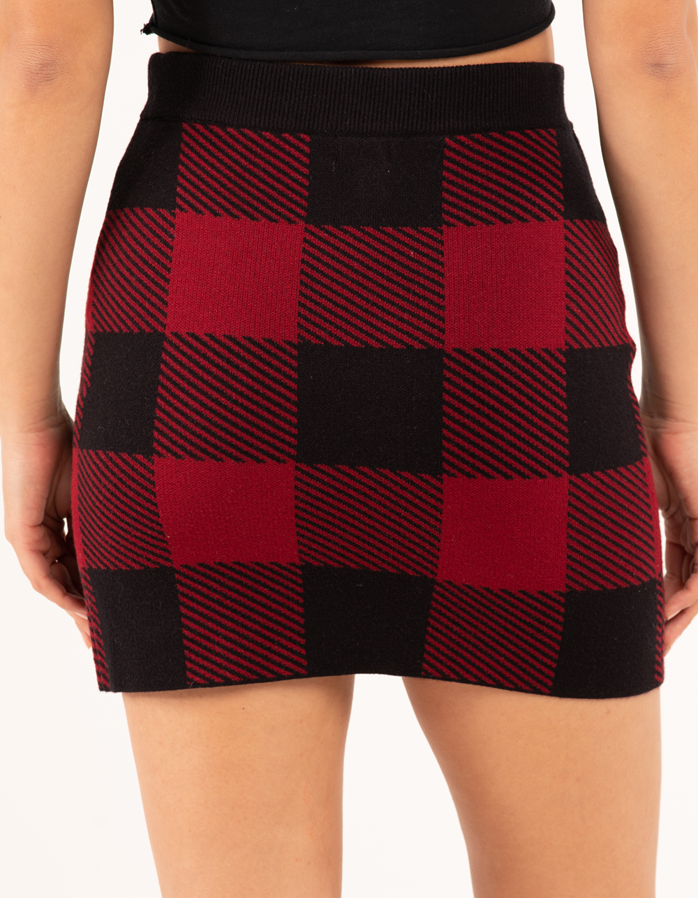 FULL TILT Checker Sweater Skirt - RED/BLK