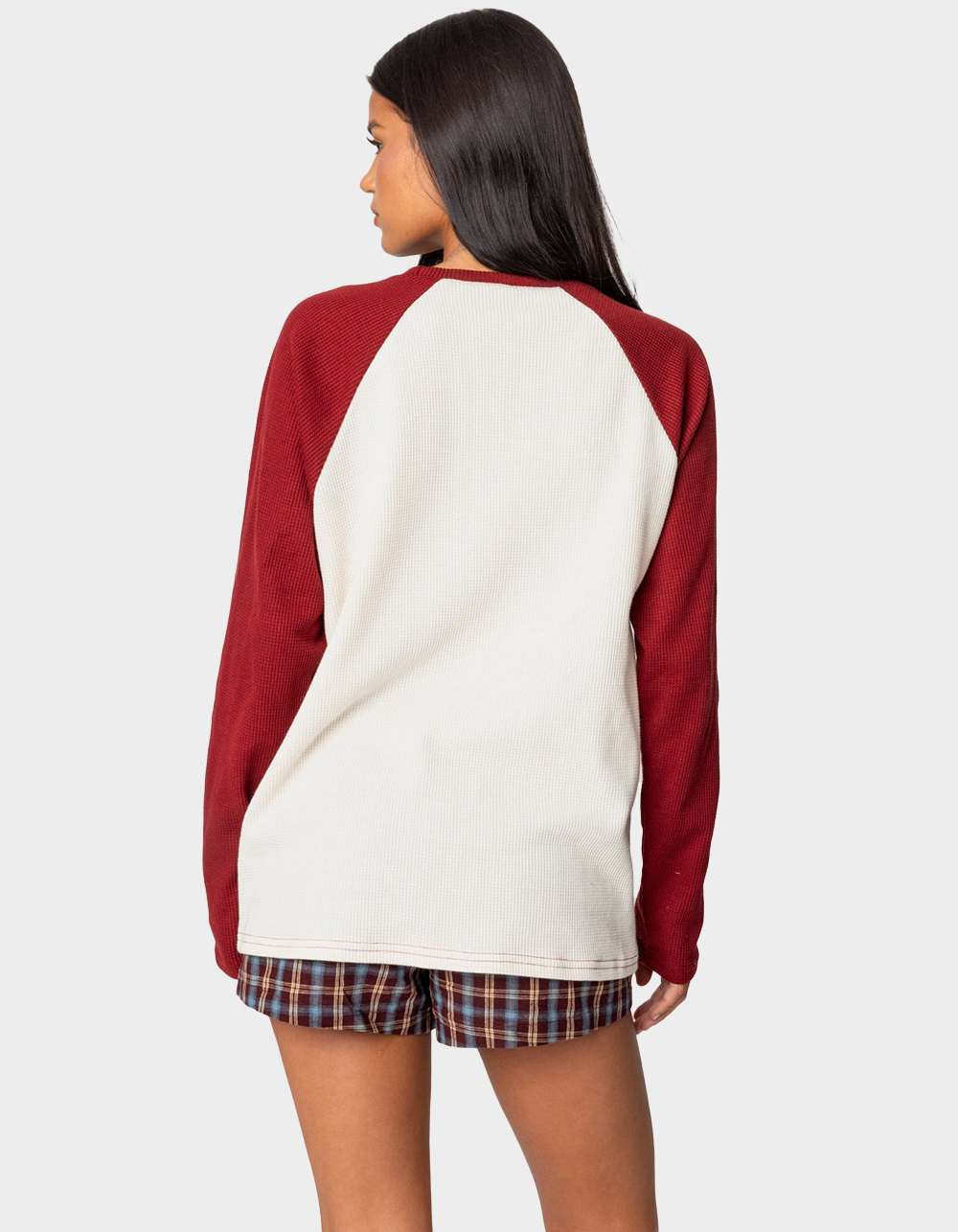 EDIKTED Me Time Oversized Waffle Top - DK RED