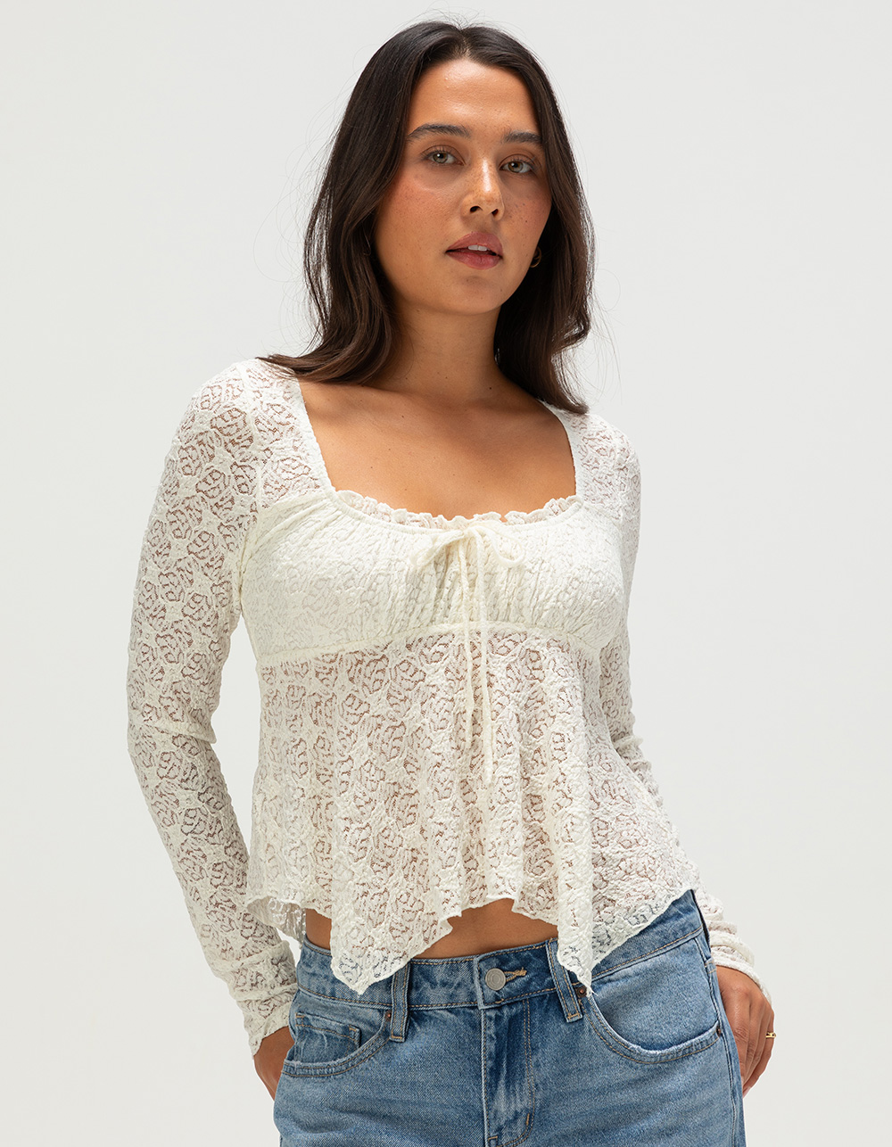 FULL TILT Lace Womens Babydoll Top - CREAM