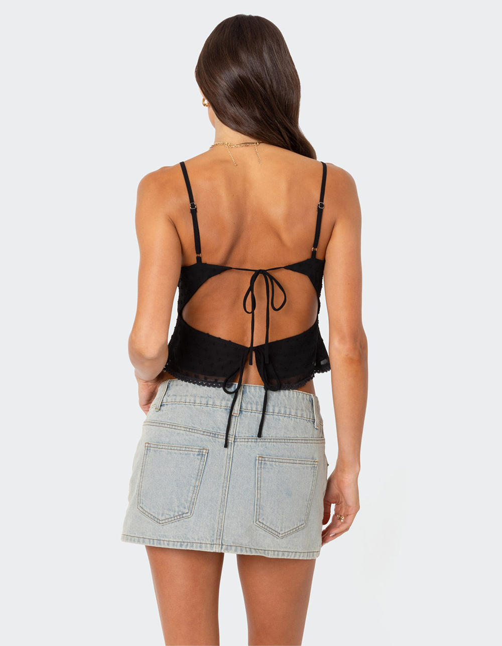 EDIKTED Wendy Tie Back Lacey Top - BLACK