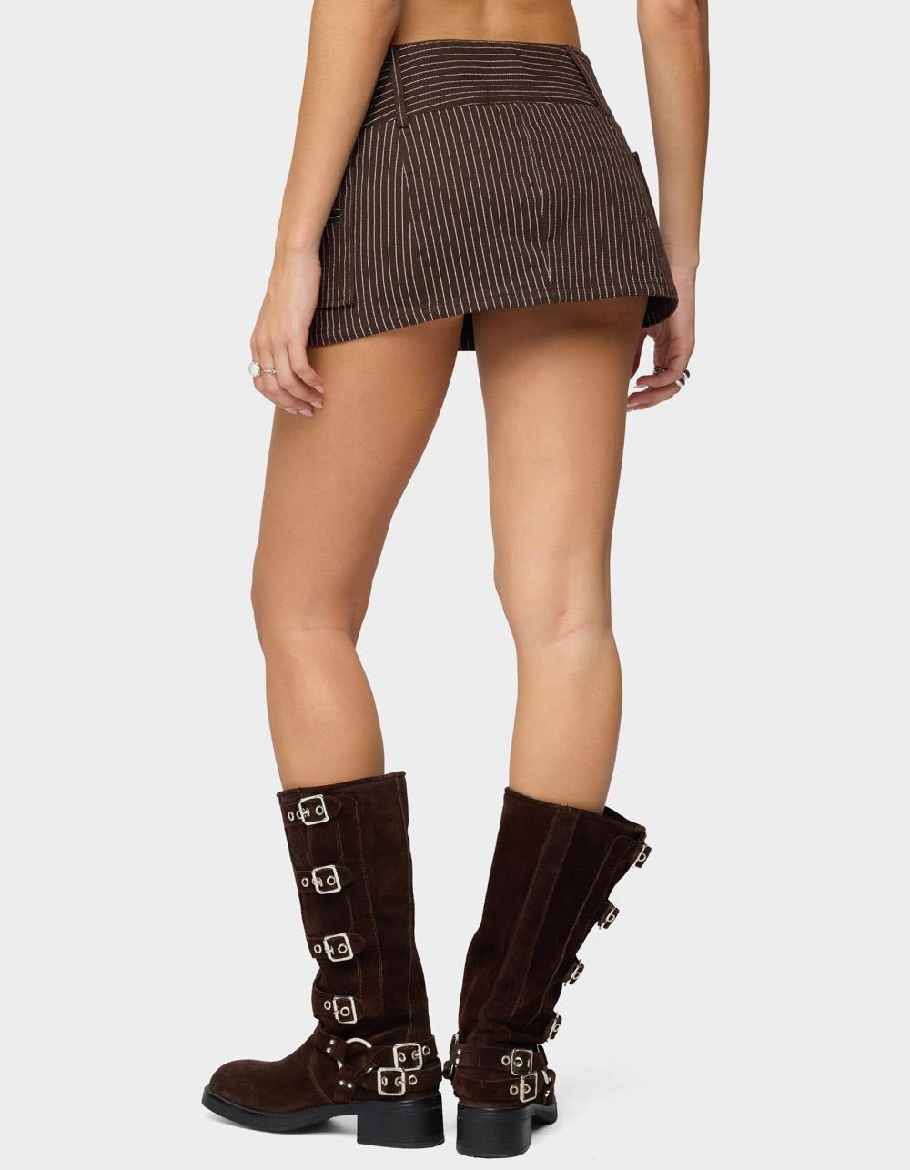 EDIKTED Lorna Pinstripe Mini Skort - DARK BROWN