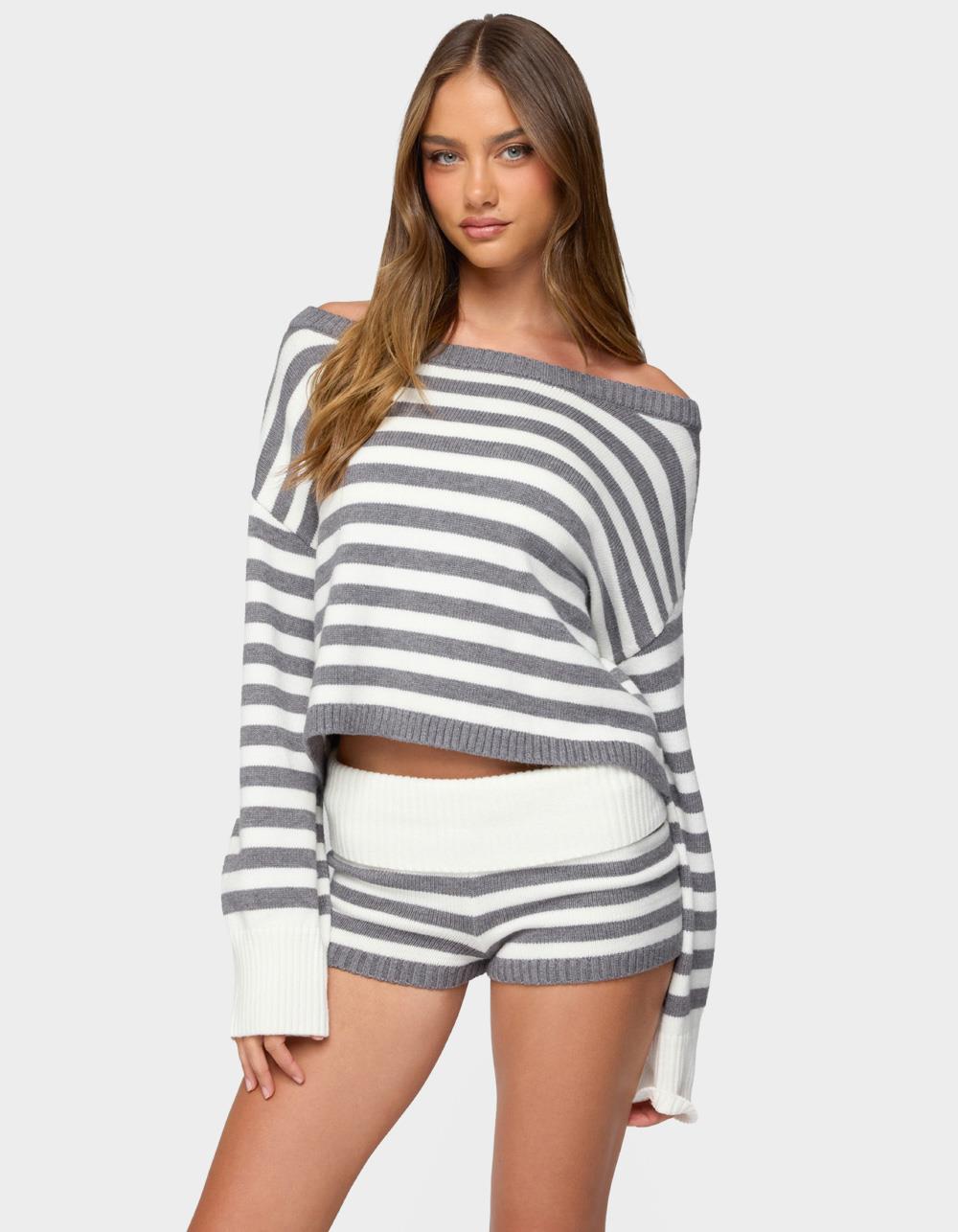 EDIKTED Saphi Striped Oversized Knit Sweater - GRAY