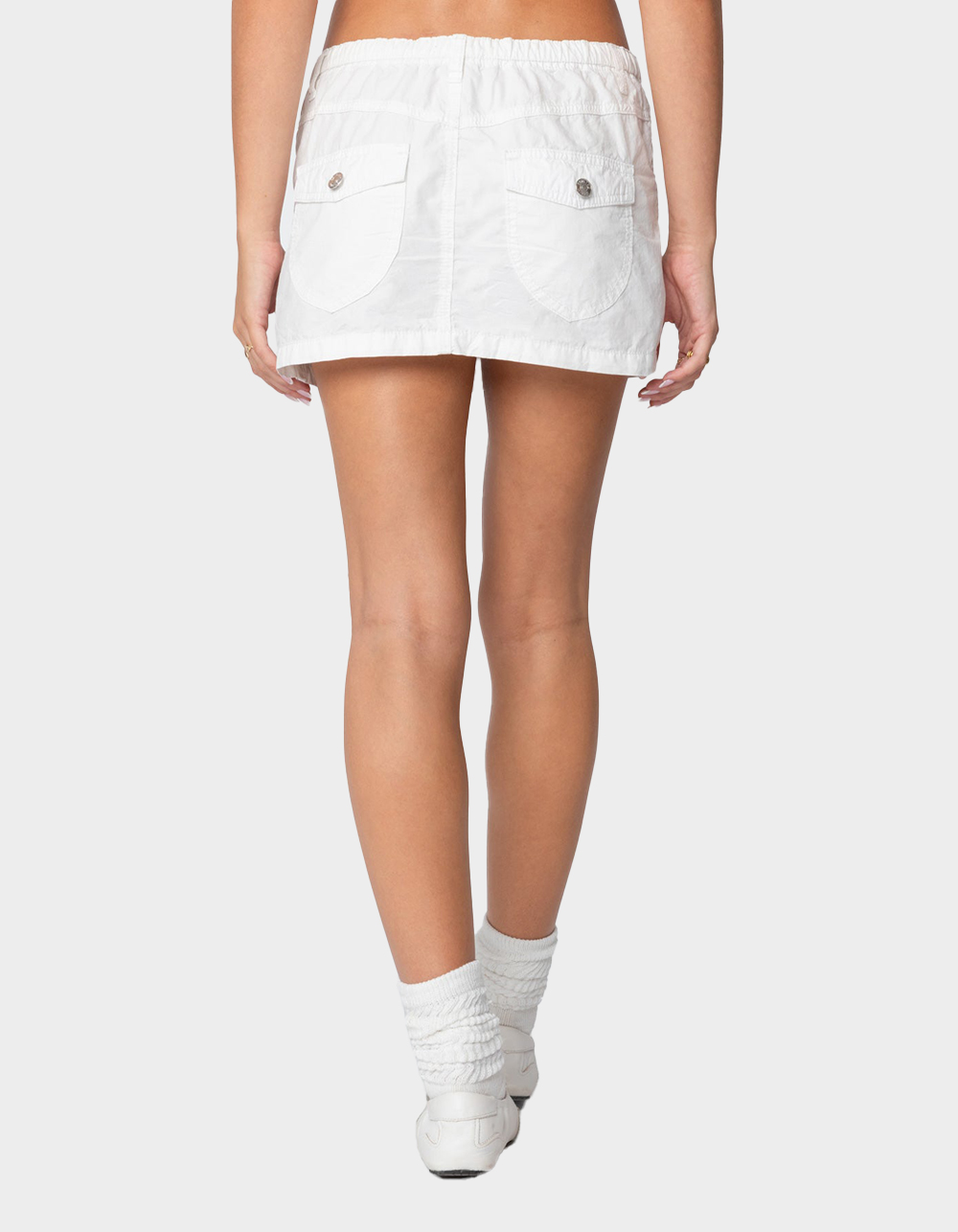 EDIKTED Crinkle Cargo Mini Skirt - WHITE
