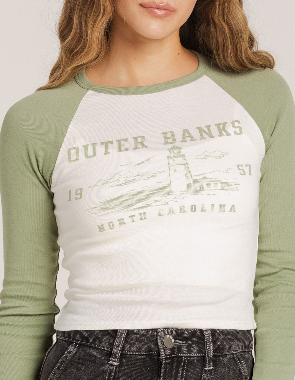 FULL TILT Outerbanks Womens Raglan Tee GREEN Tillys