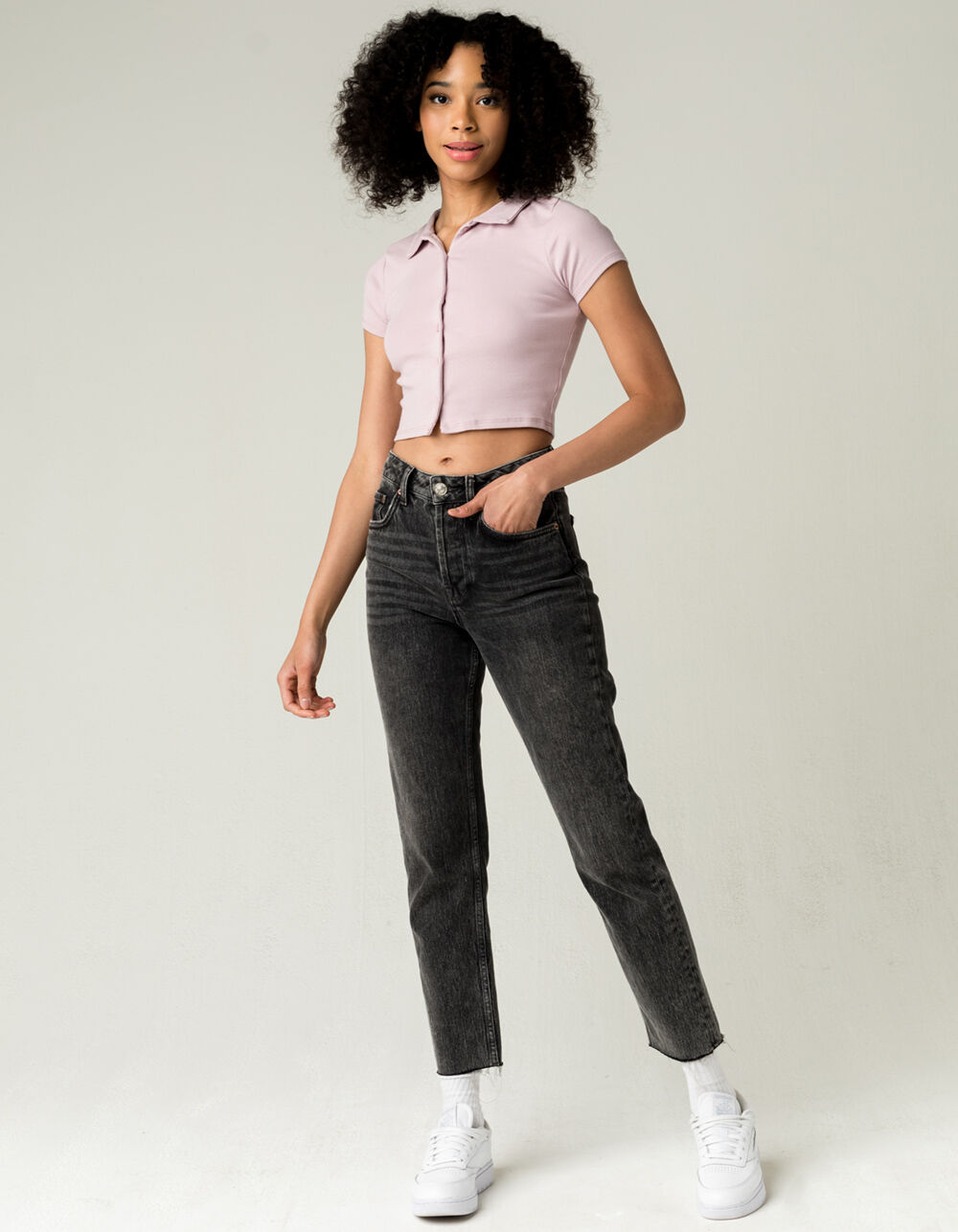FULL TILT Button Front Womens Lavender Crop Polo Shirt - LAVENDER | Tillys