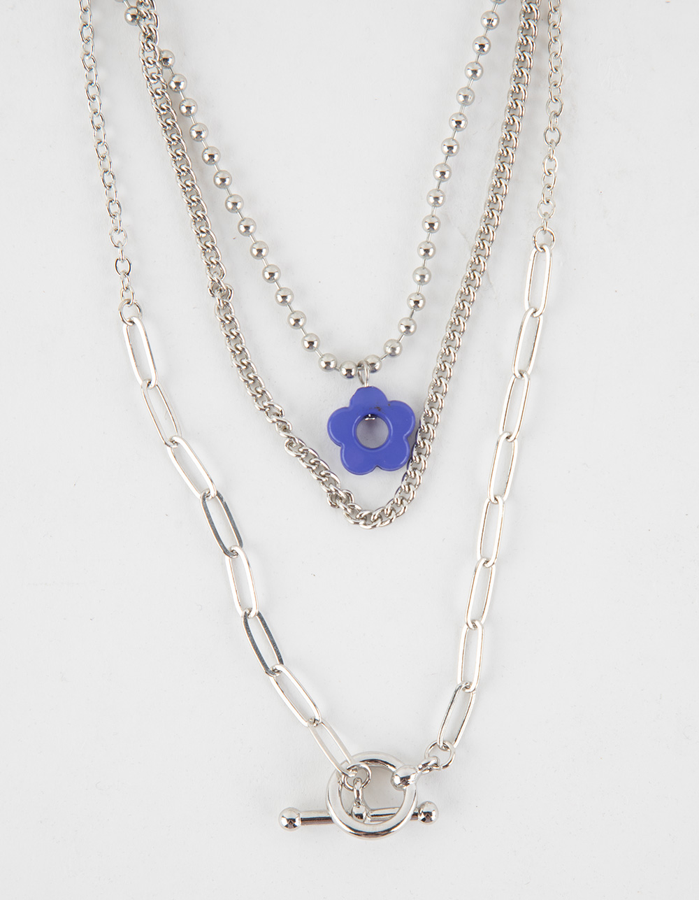 FULL TILT Layered Ball Chain Flower Necklace - SILVER