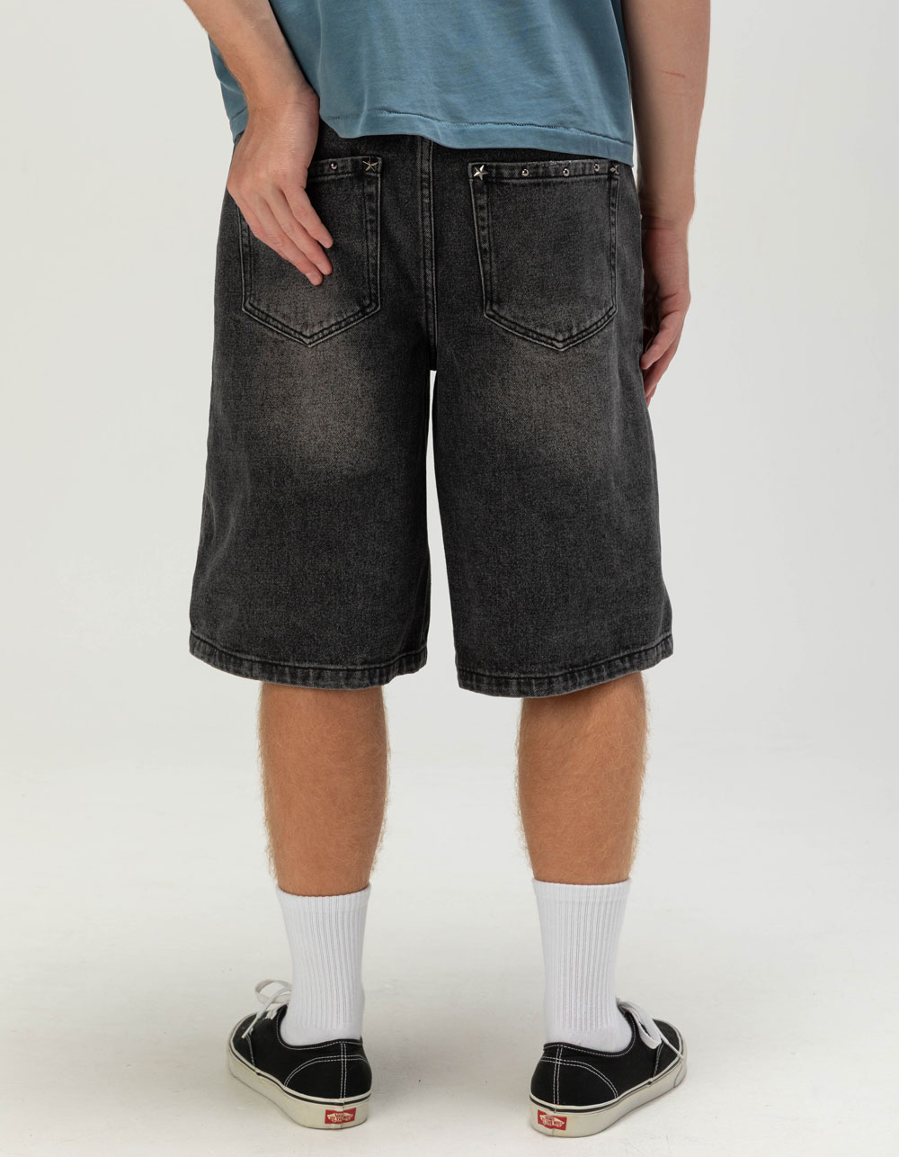 RSQ Mens Baggy Studded Jorts - WASHED BLACK