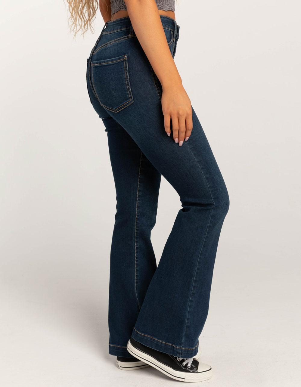 RSQ Womens Mid Rise Porkchop Pocket Flare Jeans - Dark Wash | Tillys