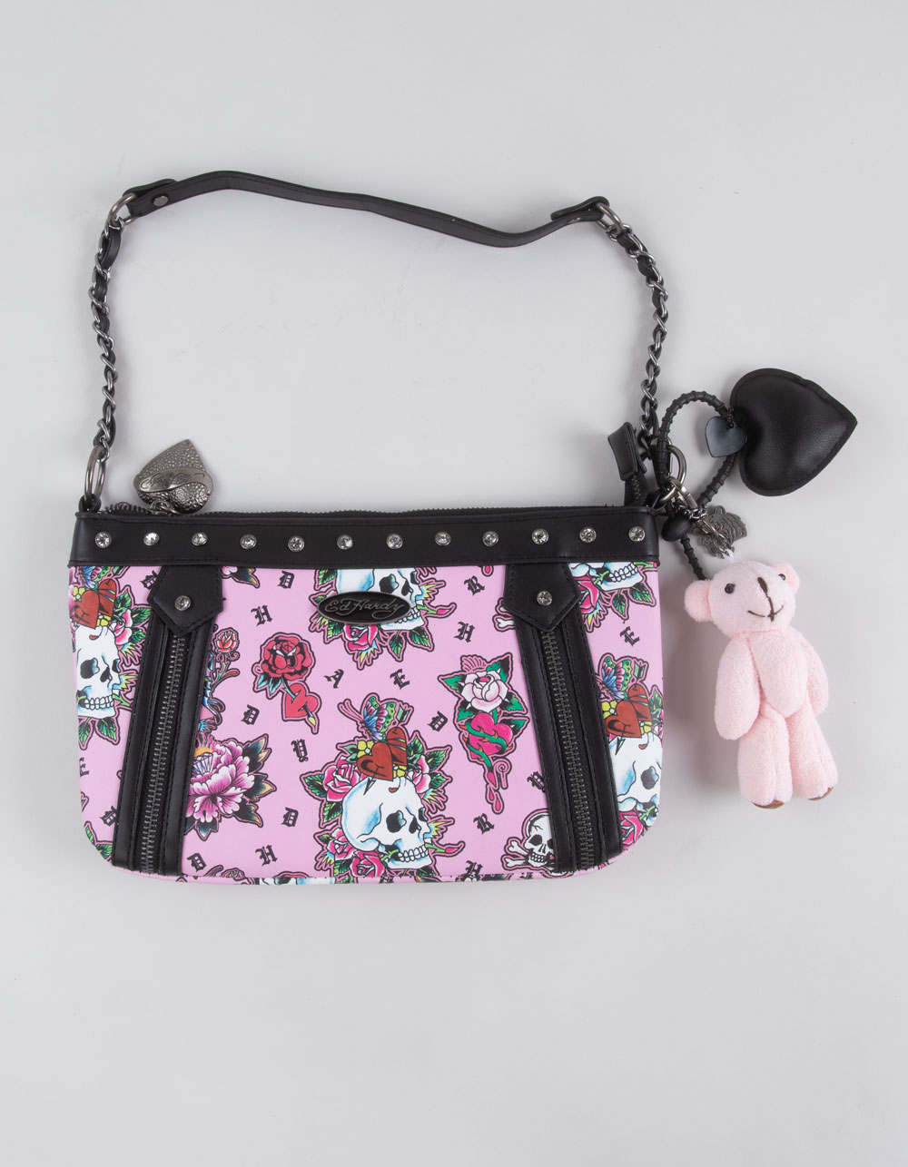 ED HARDY Baguette Bag with Bear Charm - LIGHT PINK