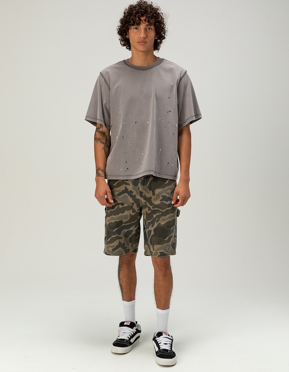 RSQ Mens Loose Embroidered Twill Utility Shorts - CAMO BLACK