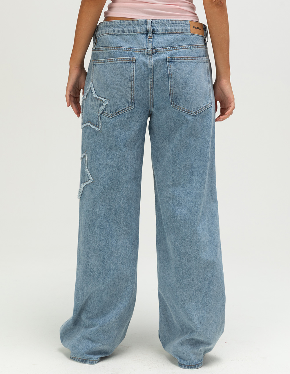 RSQ Womens Low Rise Star Baggy Jeans - LIGHT WASH
