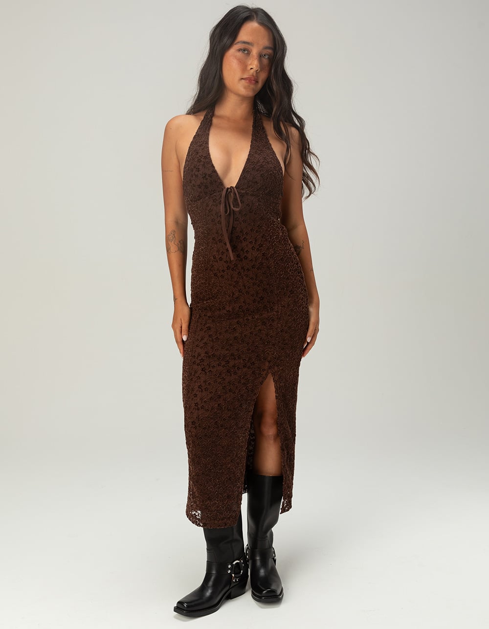 NECTAR CLOTHING Womens Halter Midi Dress - BROWN