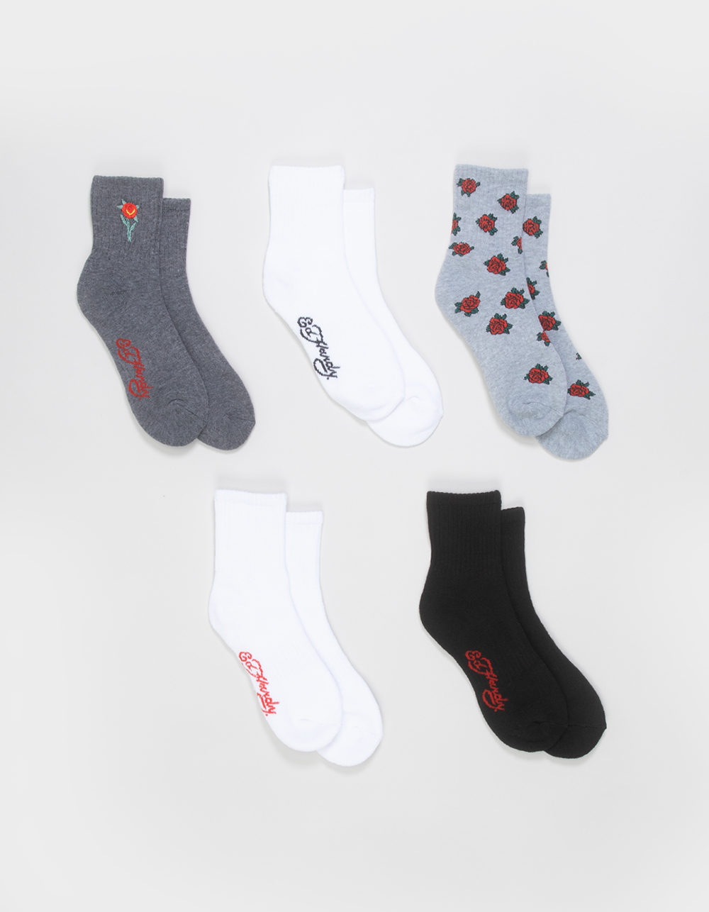 ED HARDY Rose 5 Pack Womens Crew Socks - MULTI