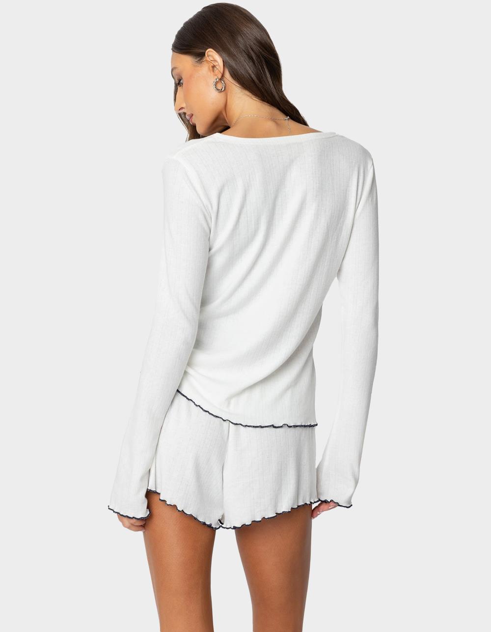 EDIKTED Chelsey Button Up Pointelle Top - WHITE