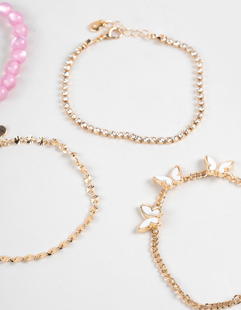 FULL TILT 3 Pack Stone/Bead/Butterfly Bracelets - GOLD