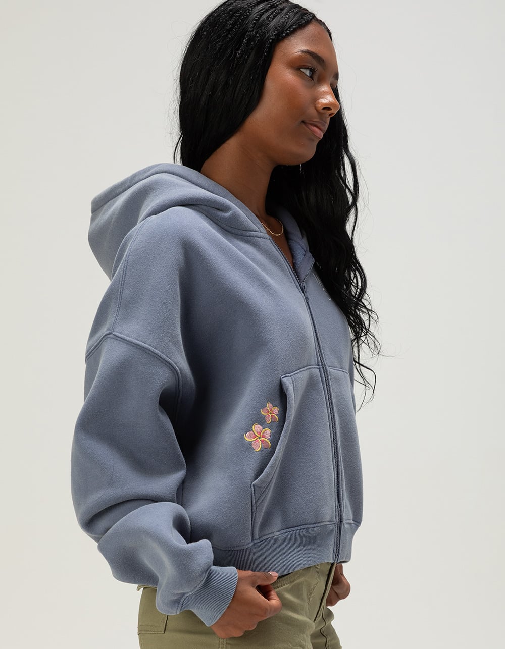 MALIBU SKYYE Flowers Womens Zip-Up Hoodie - NAVY