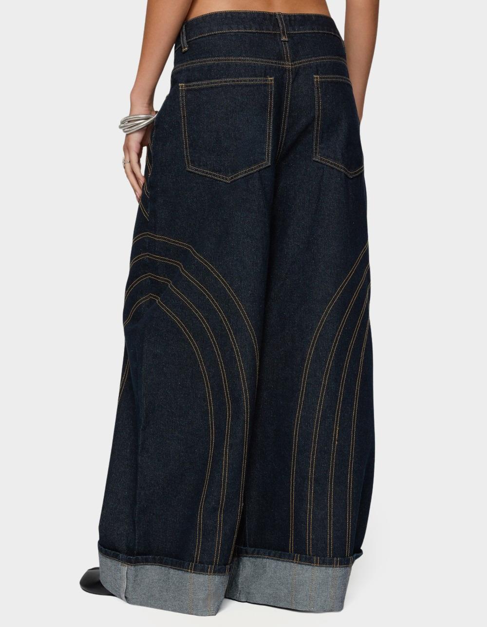 EDIKTED Cuffed Low Rise Wide Leg Jeans - DARK BLUE