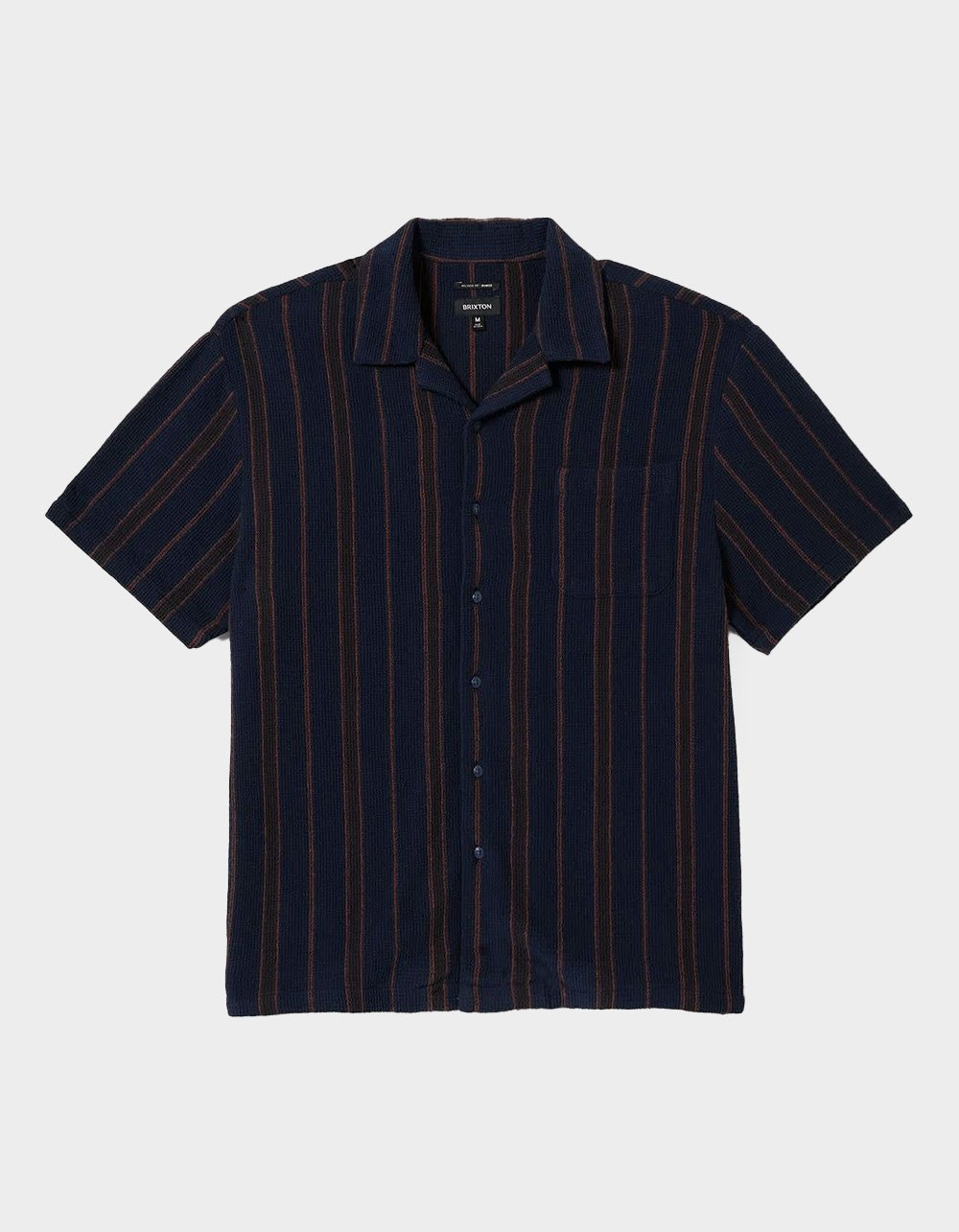BRIXTON Bunker Waffle Stripe Mens Button Up Shirt - NAVY COMBO