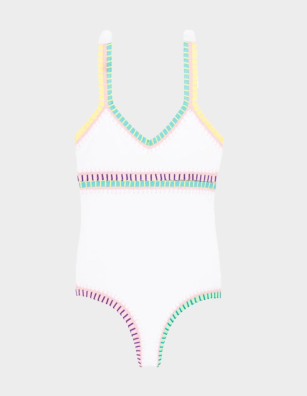 PQ SWIM Rainbow Embroidered Girls One Piece Swimsuit - WHITE
