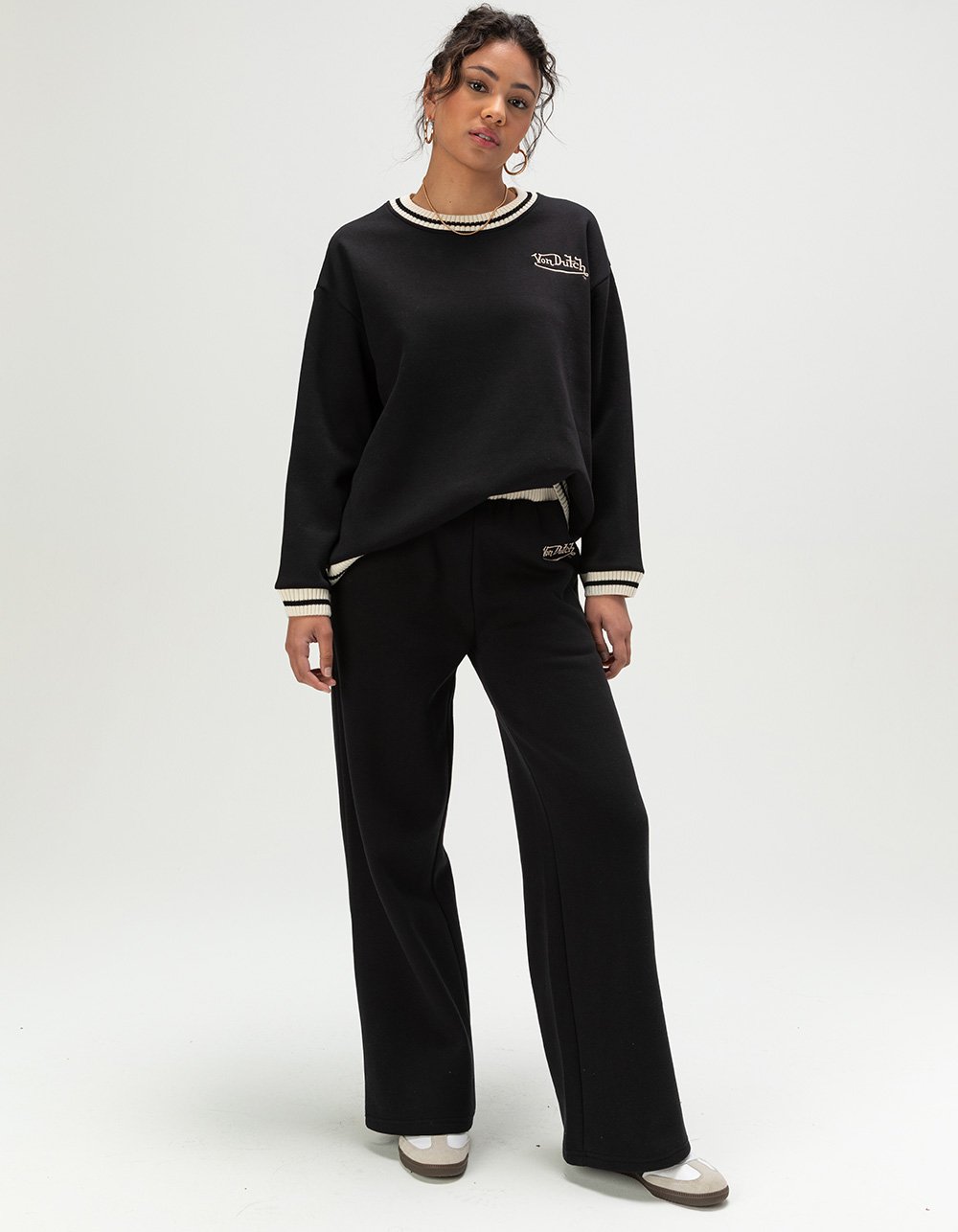 VINTAGE HAVANA x Von Dutch Stripe Womens Wide Leg Sweatpants - BLACK