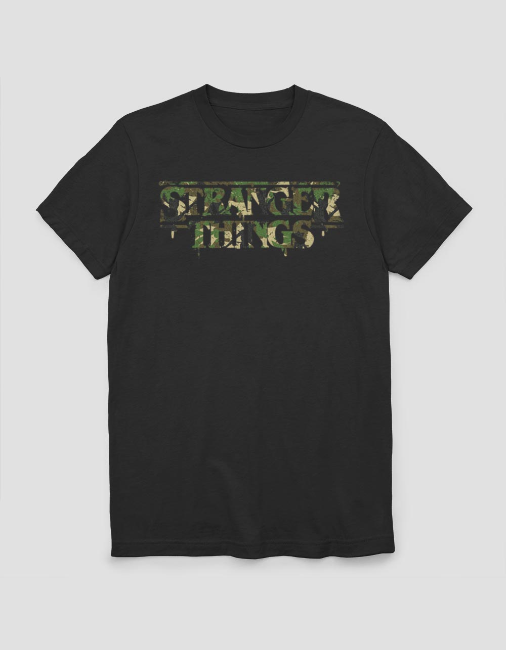 STRANGER THINGS Camo Logo Unisex Tee - BLACK