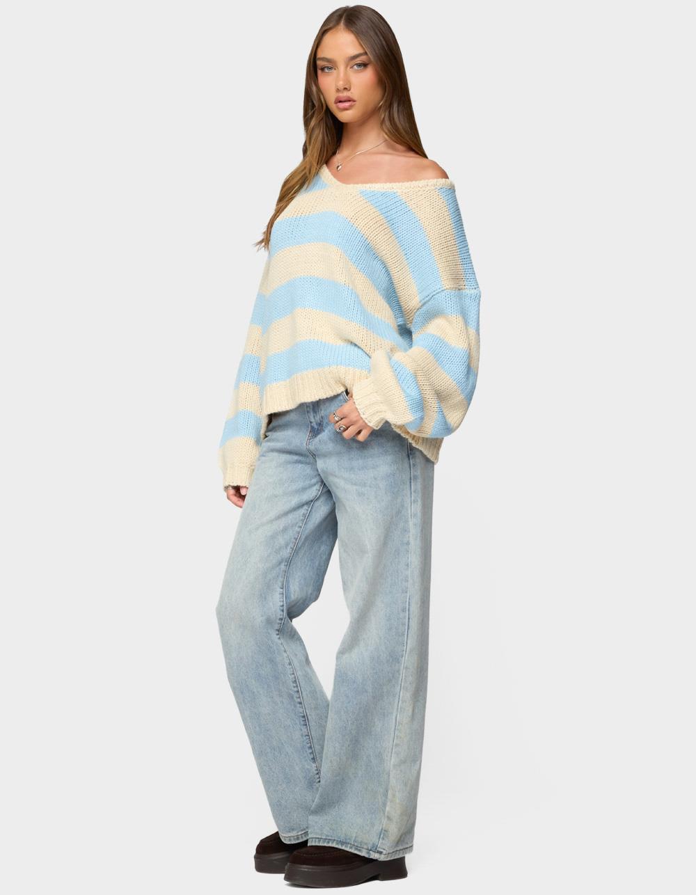EDIKTED Tracie Striped Oversized Sweater - LIGHT BLUE
