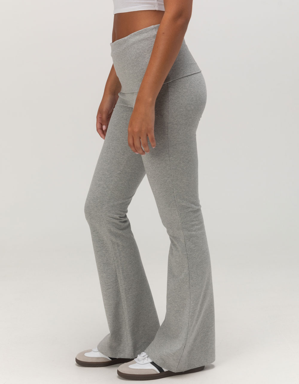TILLYS Fold Over Flare Womens Leggings - HEATHER GRAY | Tillys