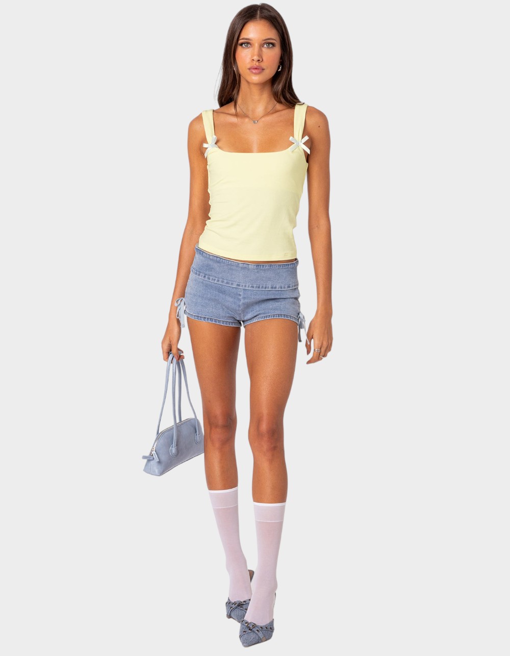 EDIKTED Lola Ribbed Tank Top - YELLOW