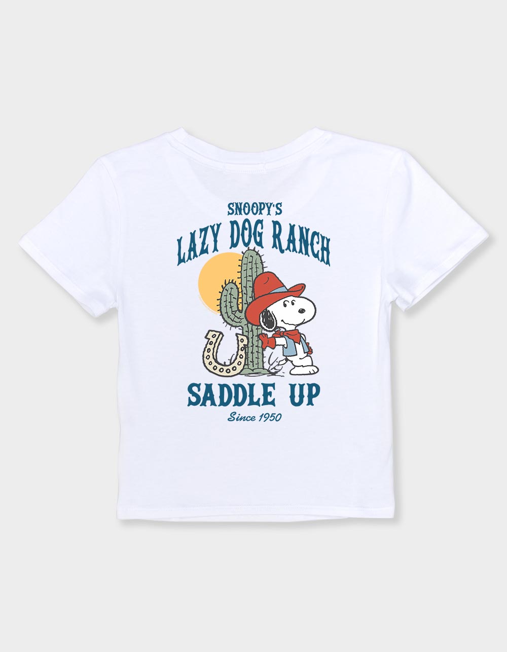 PEANUTS Snoopy's Lazy Dog Ranch Womens Baby Tee - WHITE