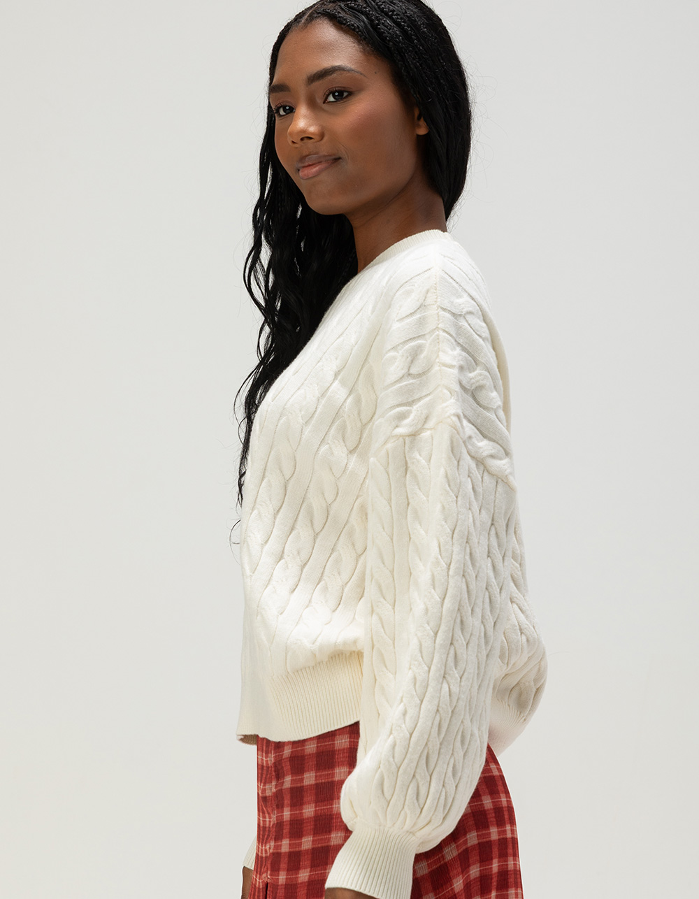 NECTAR CLOTHING Womens Cable Sweater - CREAM