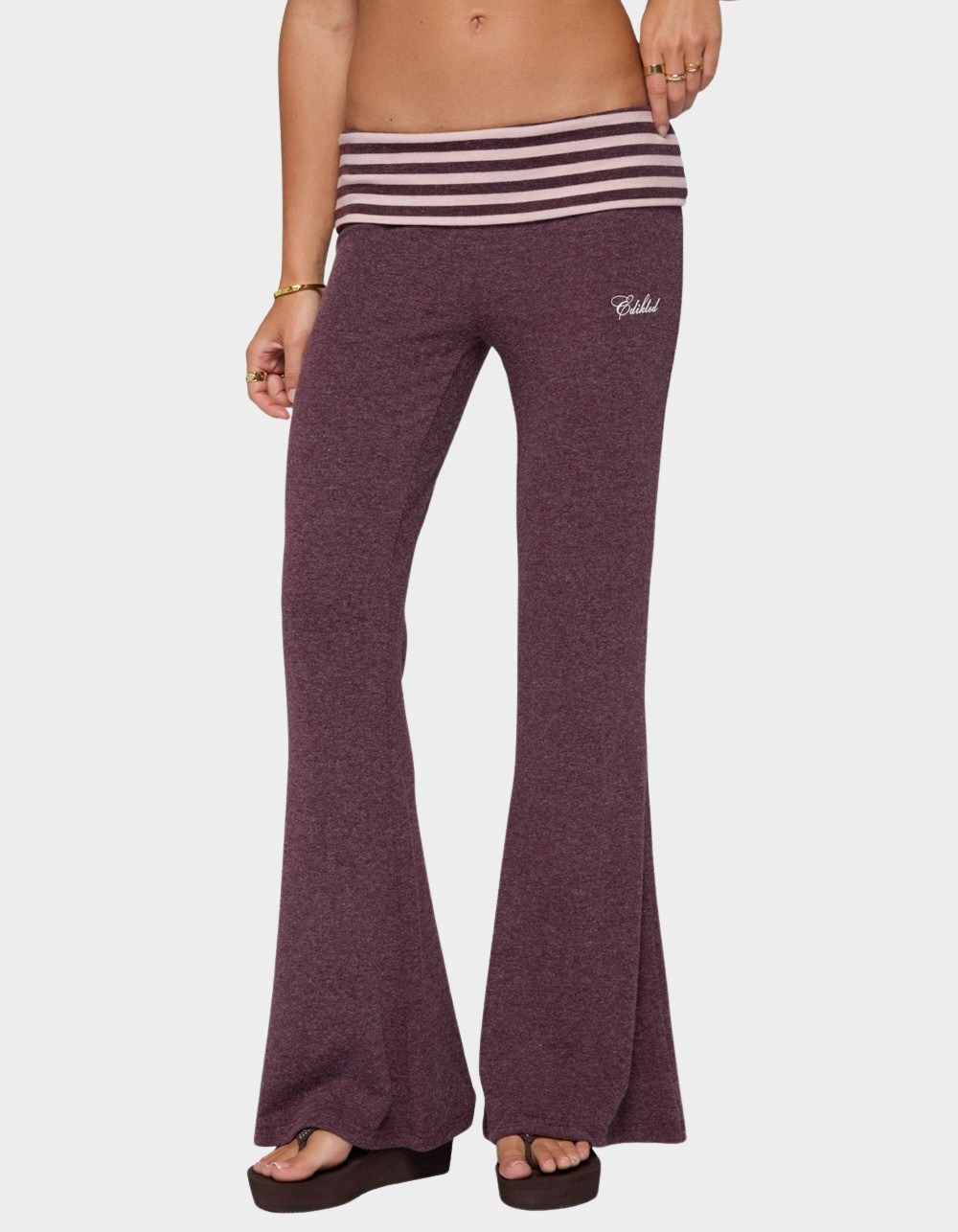 Edikted Stay Stripey Foldover Pants - DK RED
