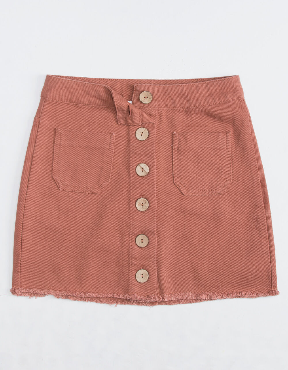 WHITE FAWN Exposed Button Front Frayed Rust Mini Skirt RUST Tillys