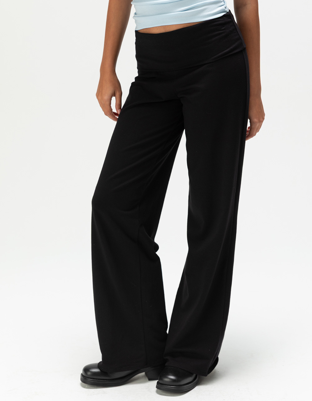 TILLYS Womens Fold Over Wide Leg Pants - BLACK