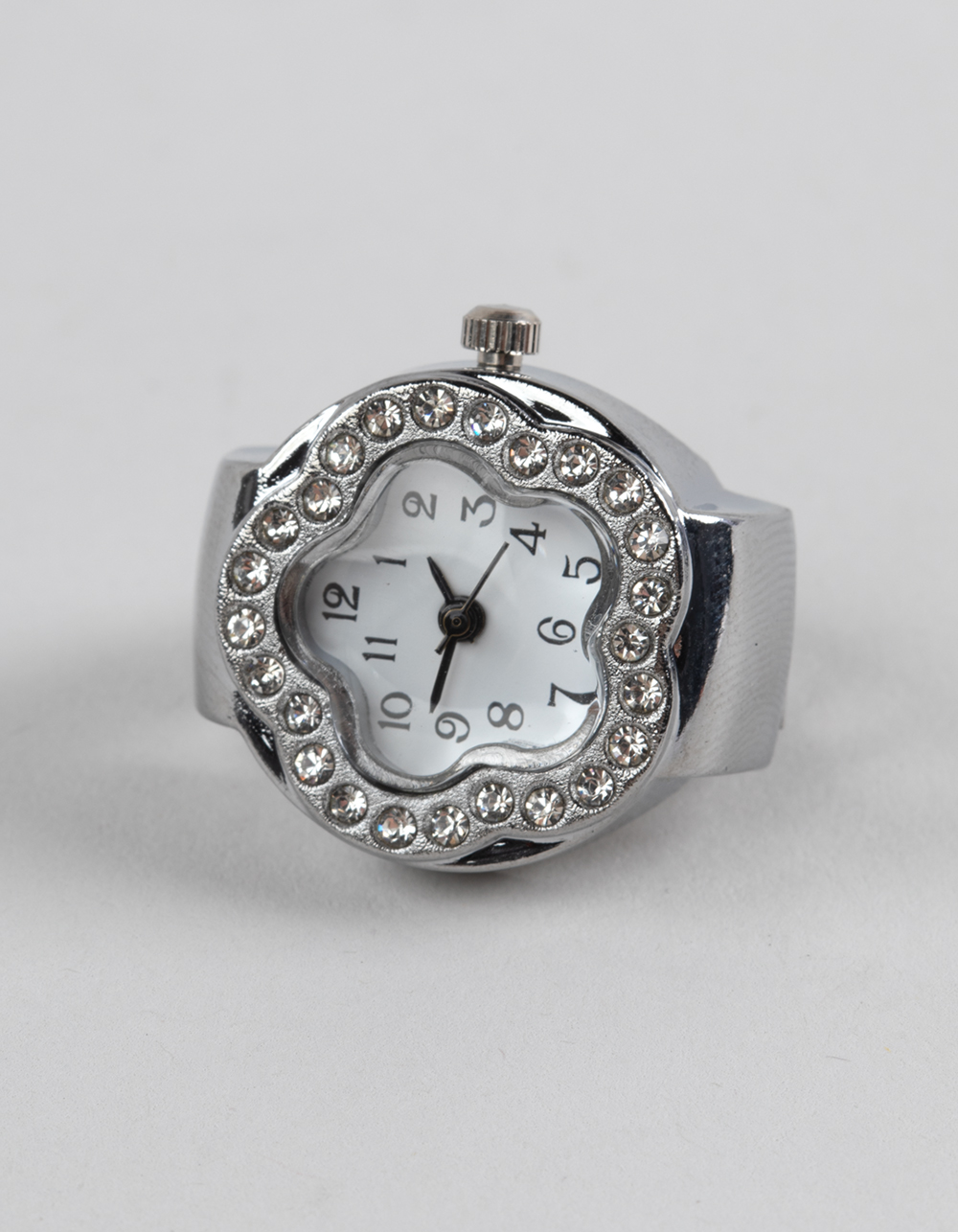 FULL TILT Floral Rhinestone Watch Ring - SILVER