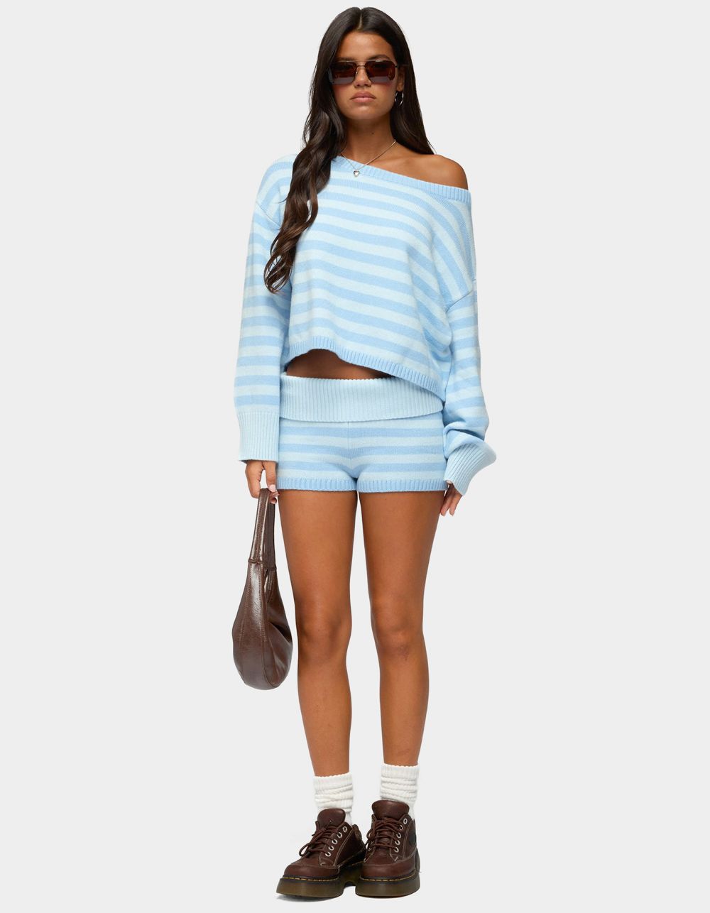 EDIKTED Saphi Striped Foldover Knit Shorts