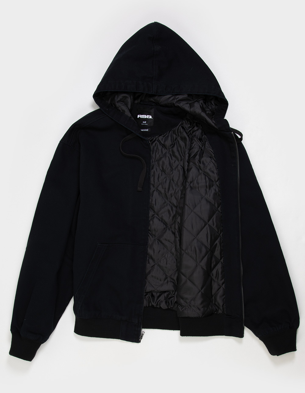 RSQ Mens Oversized Hooded Twill Jacket - BLACK