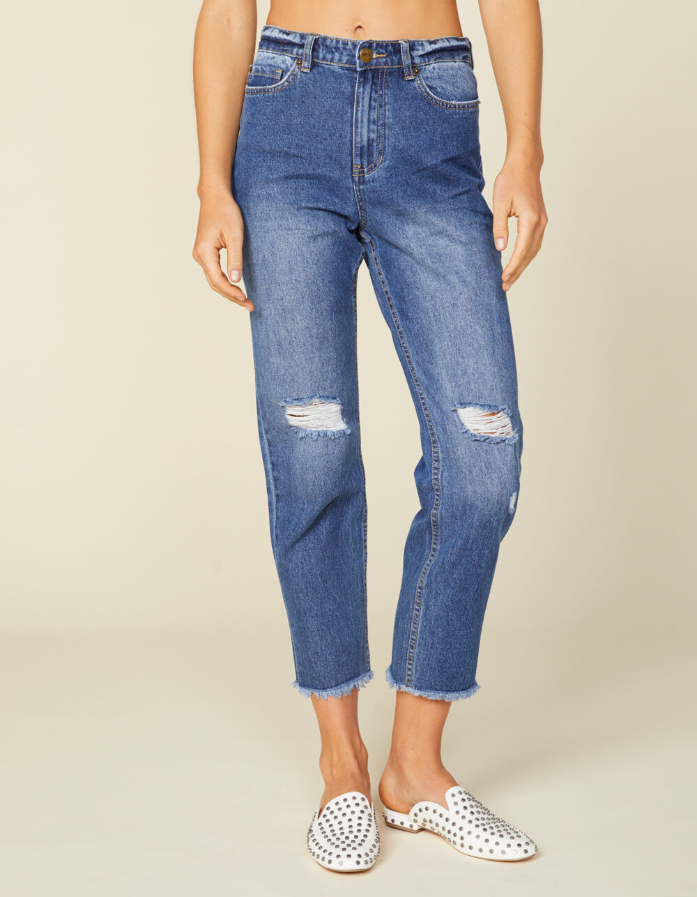 AMUSE SOCIETY Selena Blue Denim Womens Ripped Crop Jeans - BLUE DENIM ...