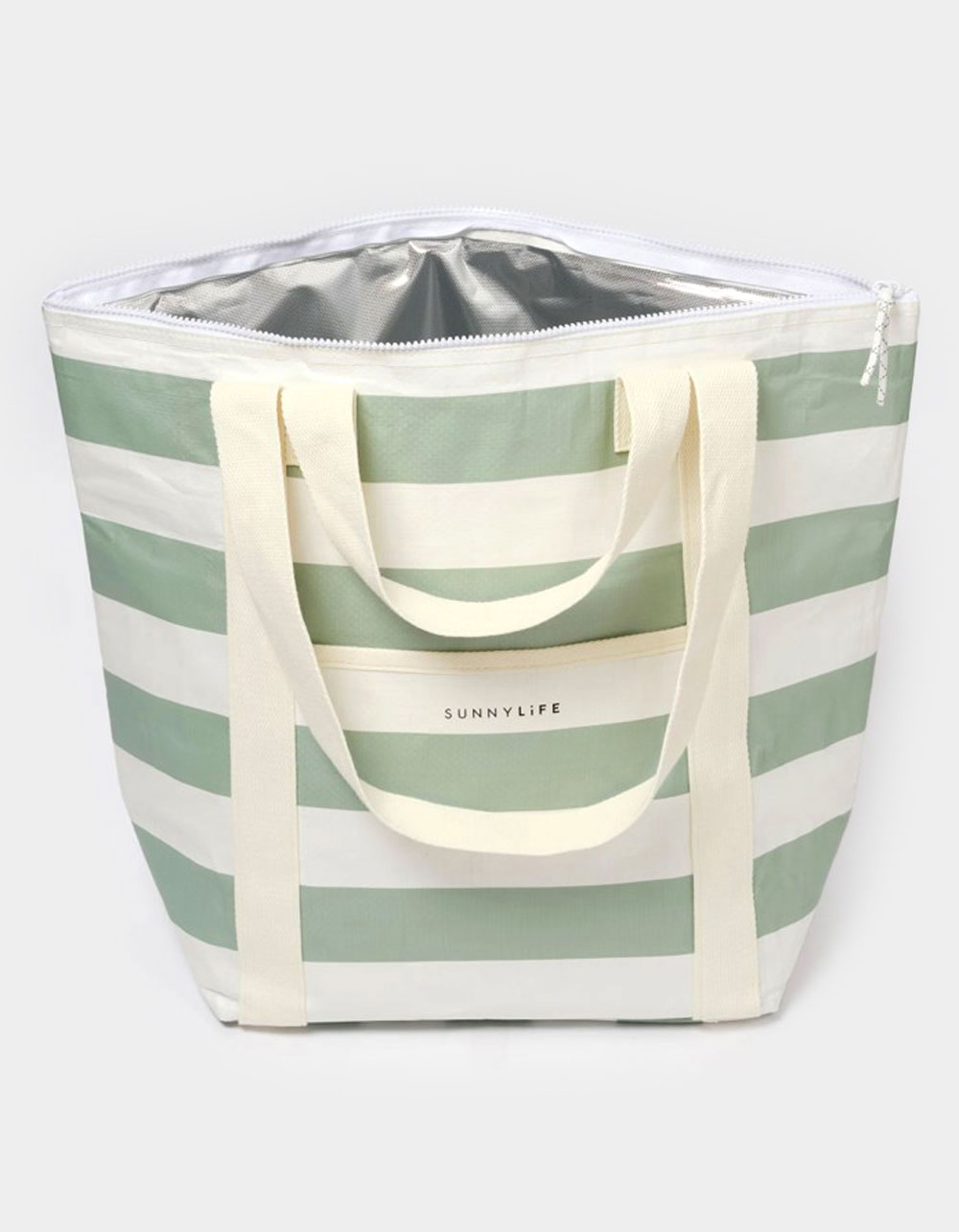 SUNNYLIFE La Palma Sage Stripe Light Cooler Tote - SAGE WHITE