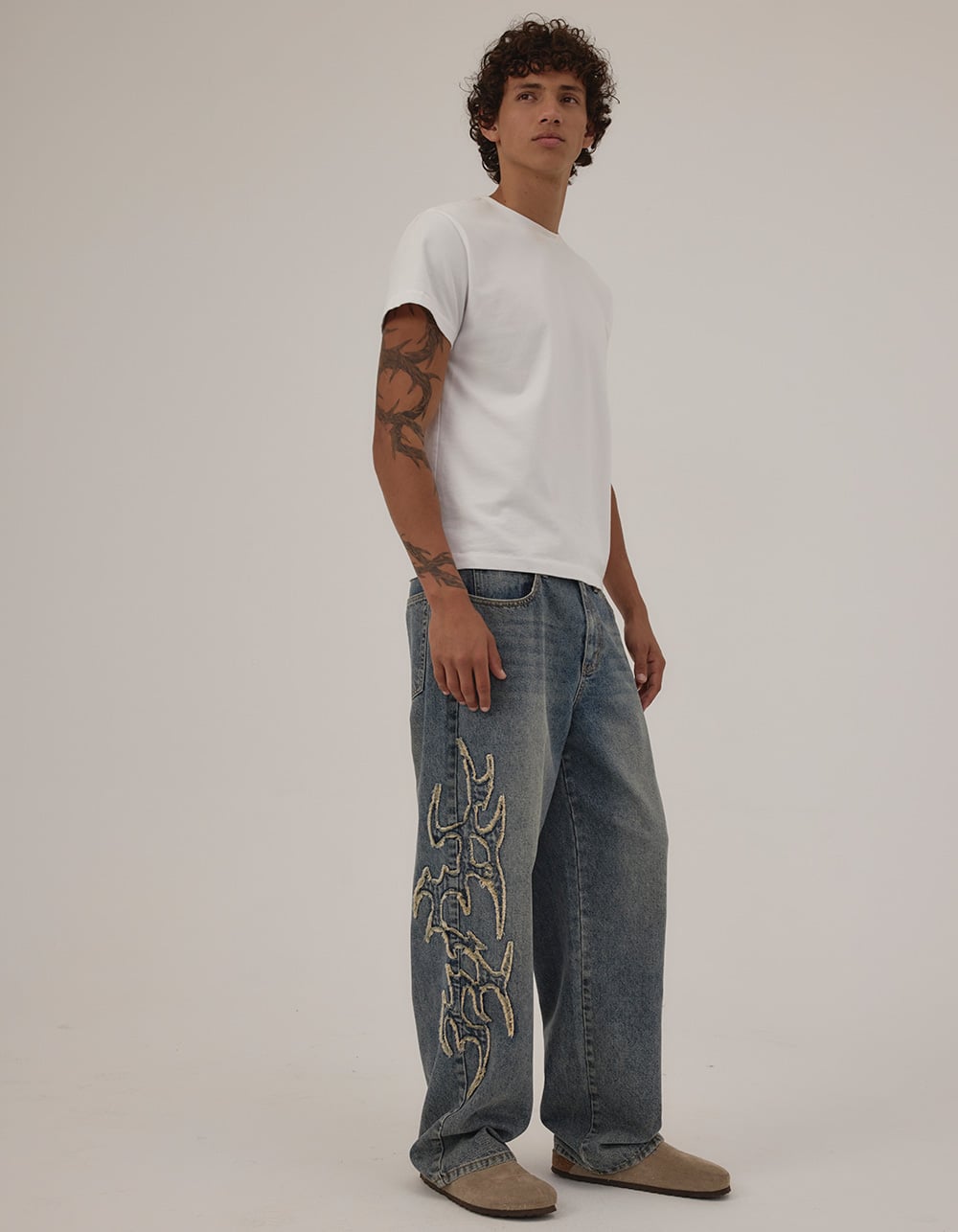 RSQ Applique Mens Baggy Jeans - TINTED DENIM