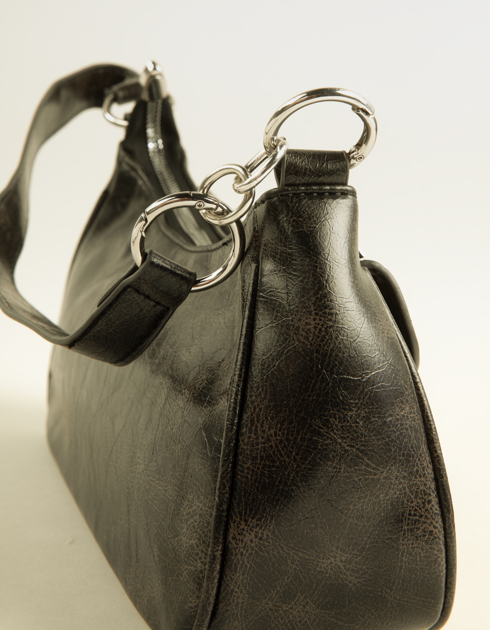Faux Leather Buckle Shoulder Bag - WASHED BLACK